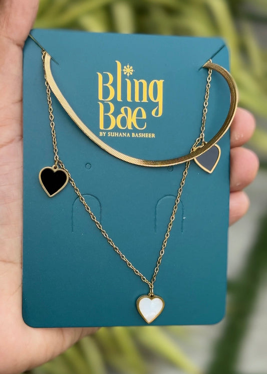 Midnight Pearl Heart Layers Necklace