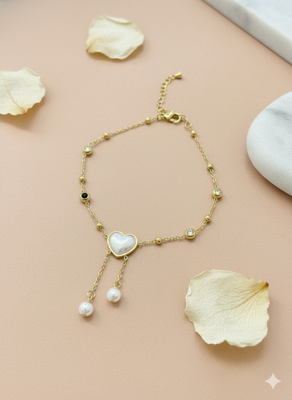 Pearl Heart Anklet/Bracelet (Single Piece)