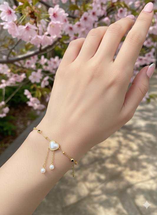 Pearl Heart Anklet/Bracelet (Single Piece)