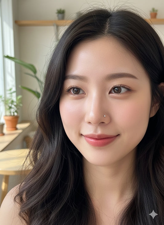 Celestial Dot Nose Stud (L-shaped-Titanium-silver - Stone 1.5mm)