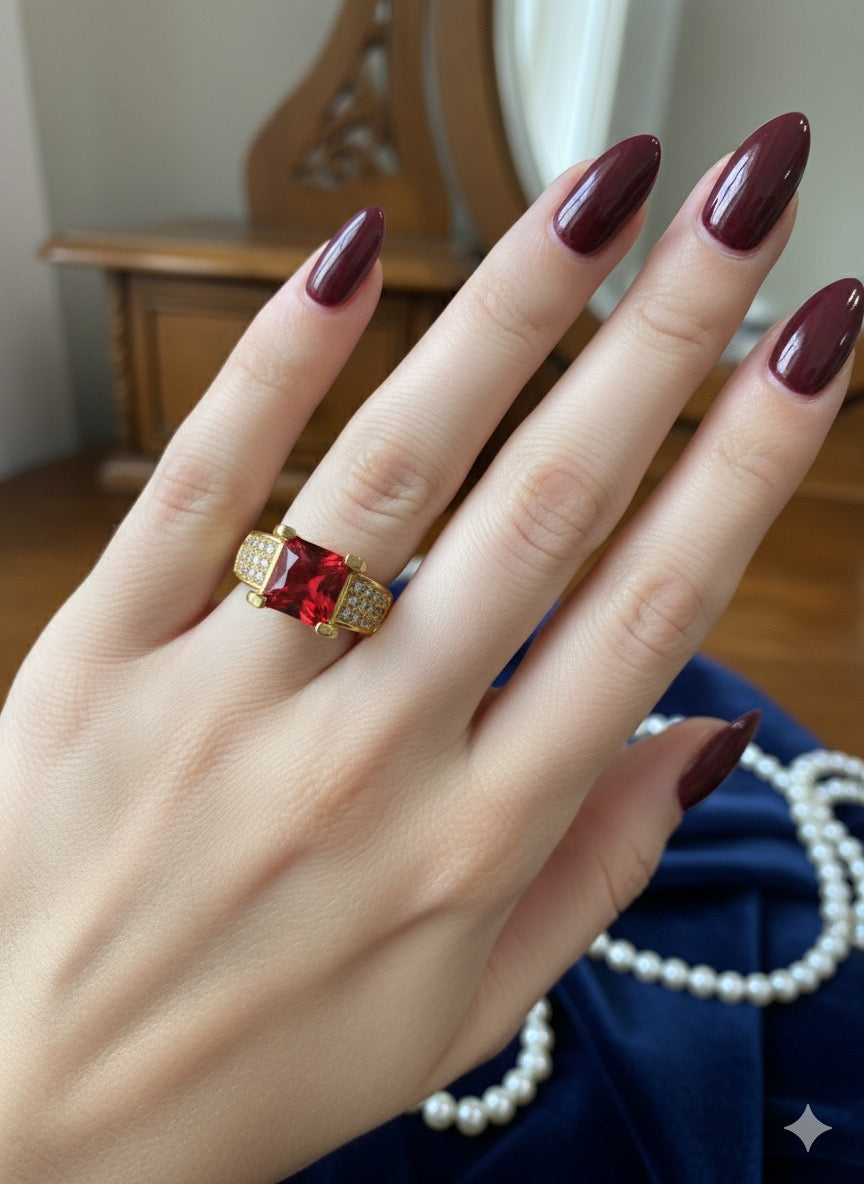 Red Gemstone Cocktail Ring (Size 6)