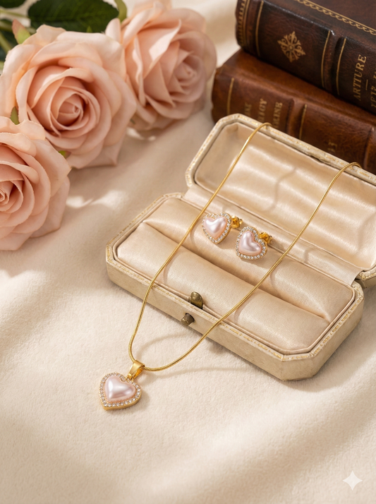 The Blushing Heart Necklace & Earrings Set