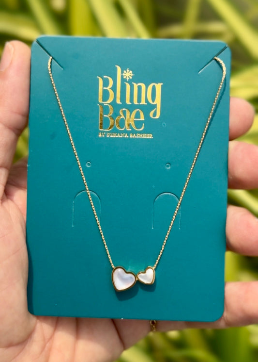 Twin Hearts Pearl Necklace ✨ (316L Grade)