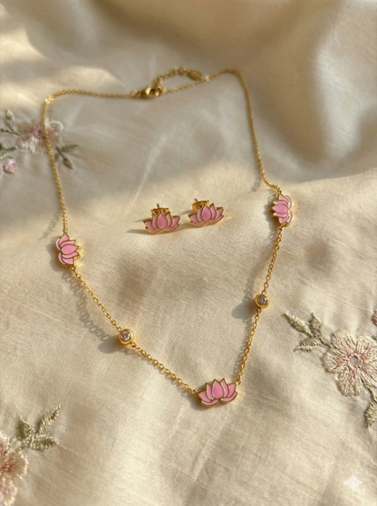 Blushing Lotus Necklace & Earrings Set