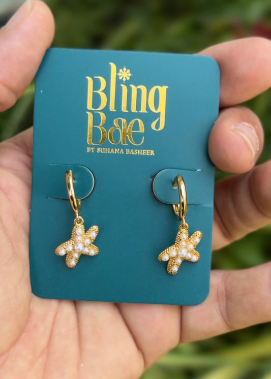 Pearl Star Hoop Earrings