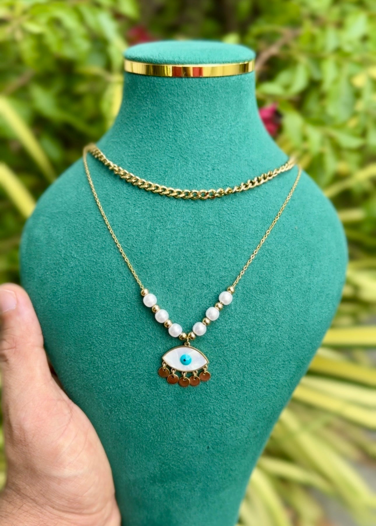 Pearl Evil Eye Layered Necklace 🧿