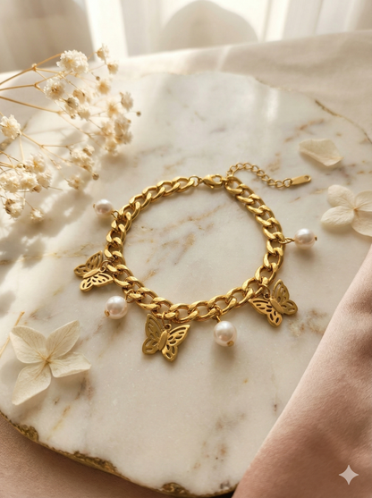 Golden Butterfly & Pearl Bracelets
