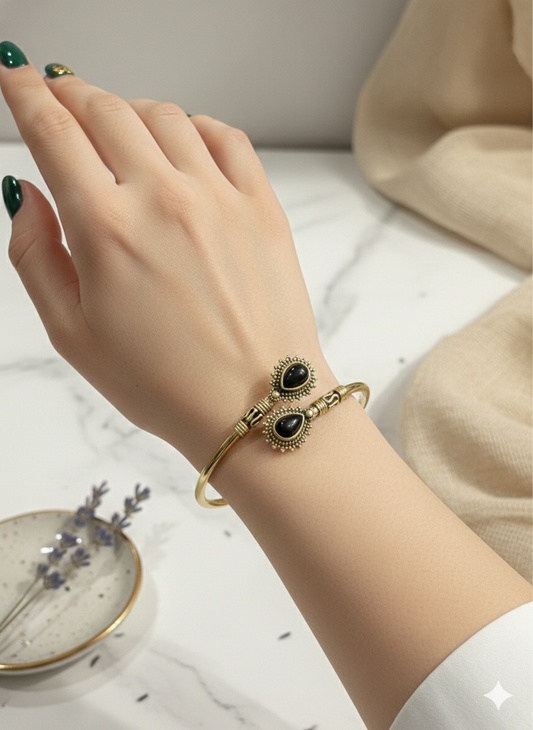 Midnight Bloom Open Cuff Bangles (Adjustable)
