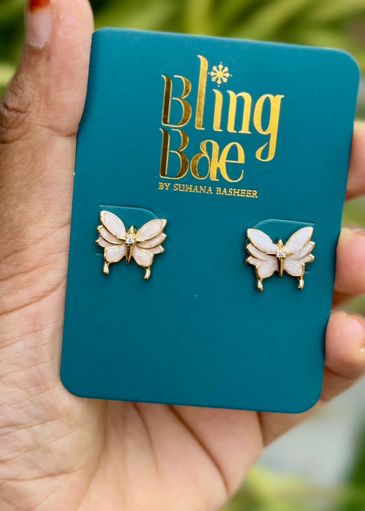 Golden Pearl Butterfly Studs