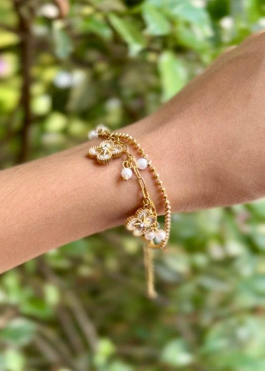 Pearl Clover Charm Duo Bracelets 🌸✨