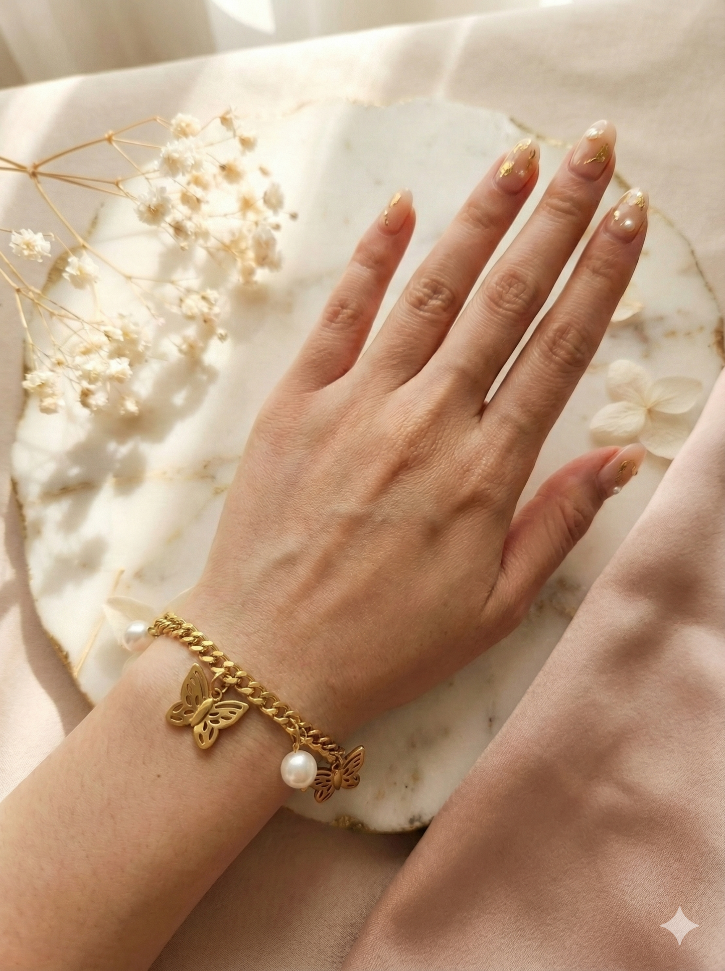 Golden Butterfly & Pearl Bracelets