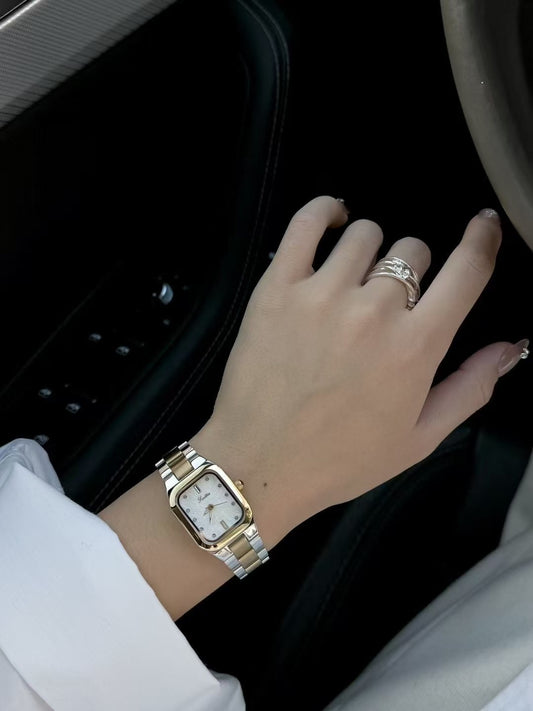 Scottie Two-Tone Rectangular Luxury Watch ✨ Silver & Gold Link Strap