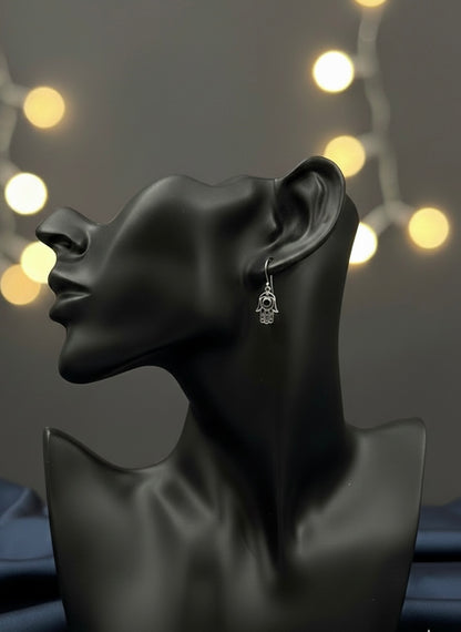 Silver Aura Hamsa Drops Earrings