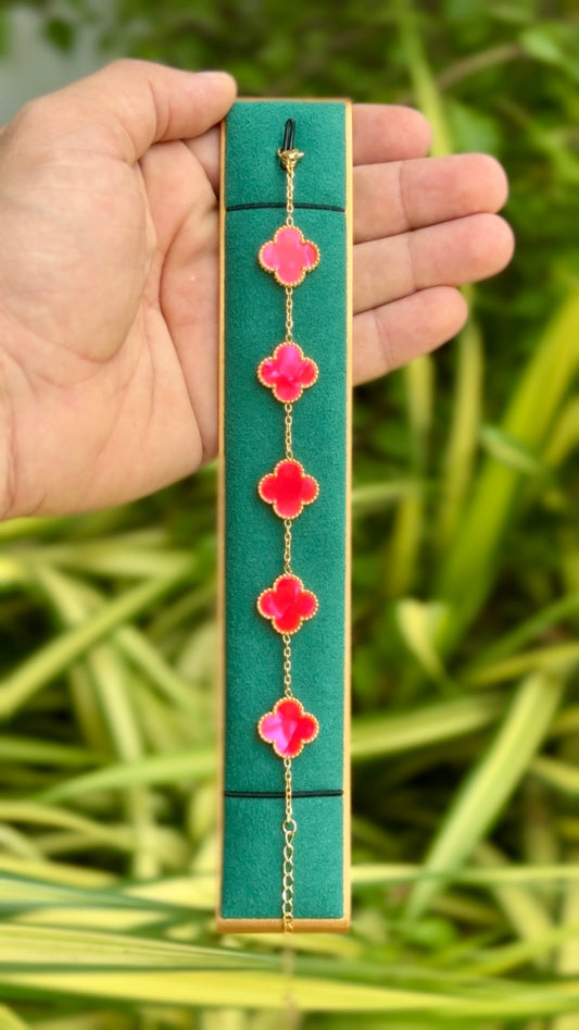 Ruby-Pink Blossom Clover Bracelets 💖 (316L Grade)