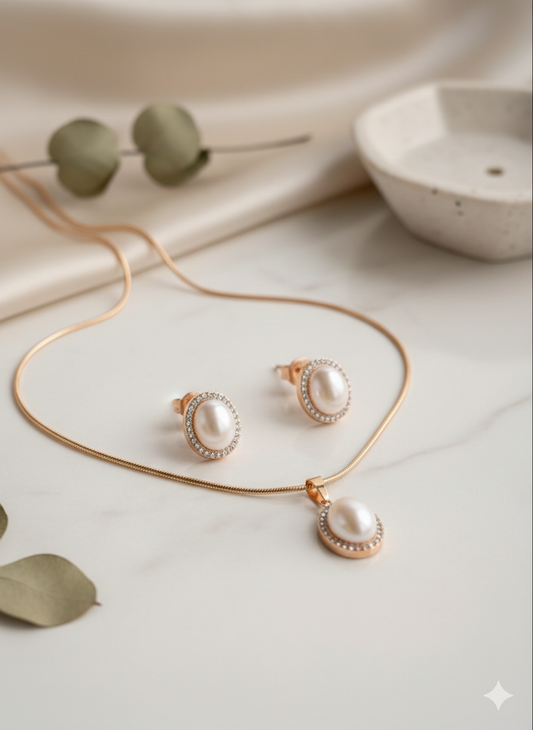 Royal Pearl Glow Necklace And Earrings Set