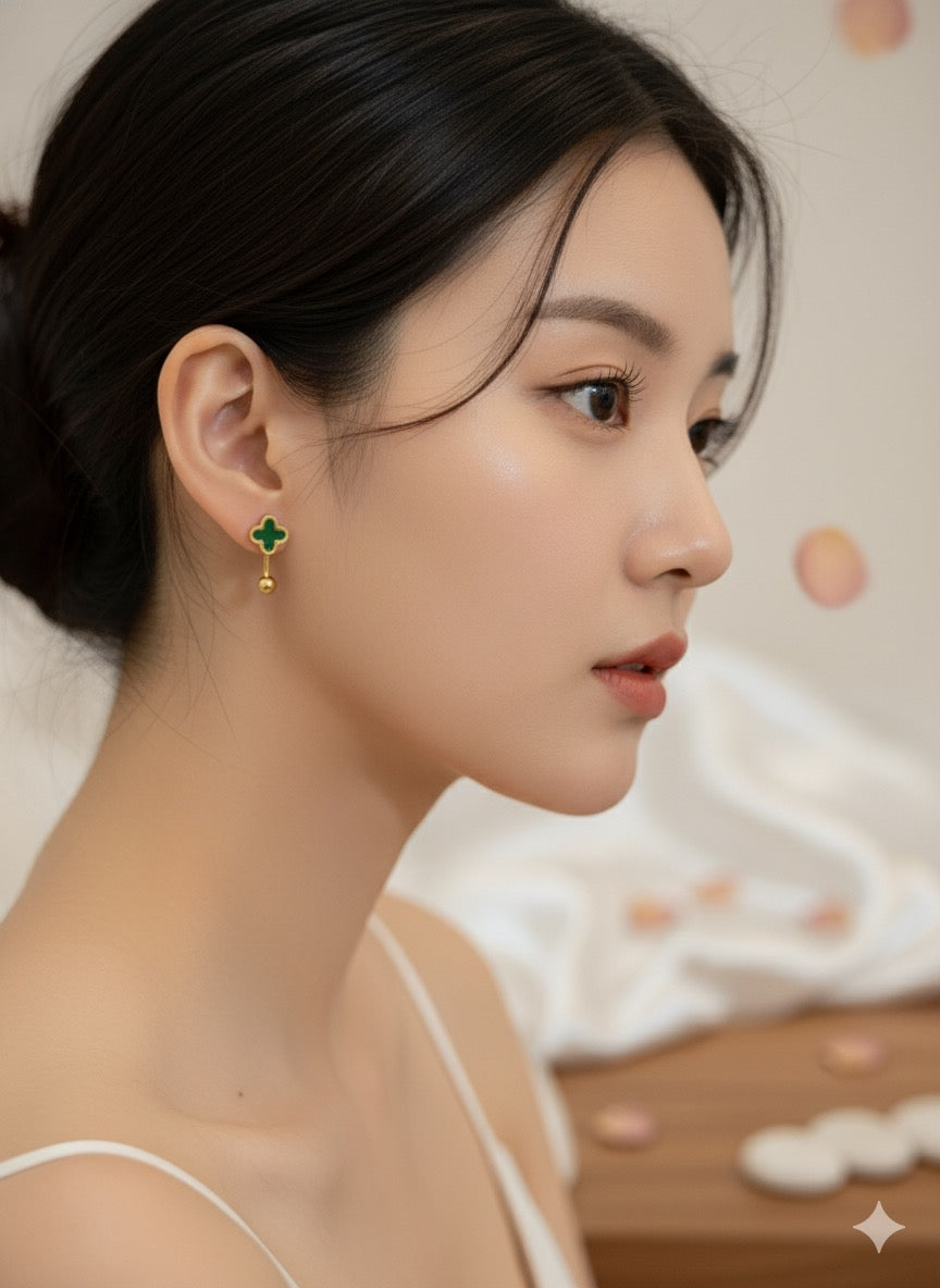 Emerald Cloverleaf Drop Earrings