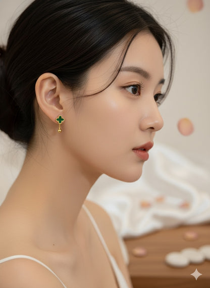 Emerald Cloverleaf Drop Earrings