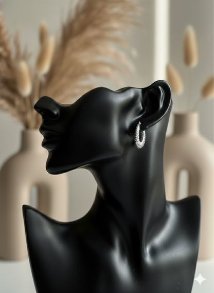 Silver Ember Textured Hoops Earrings