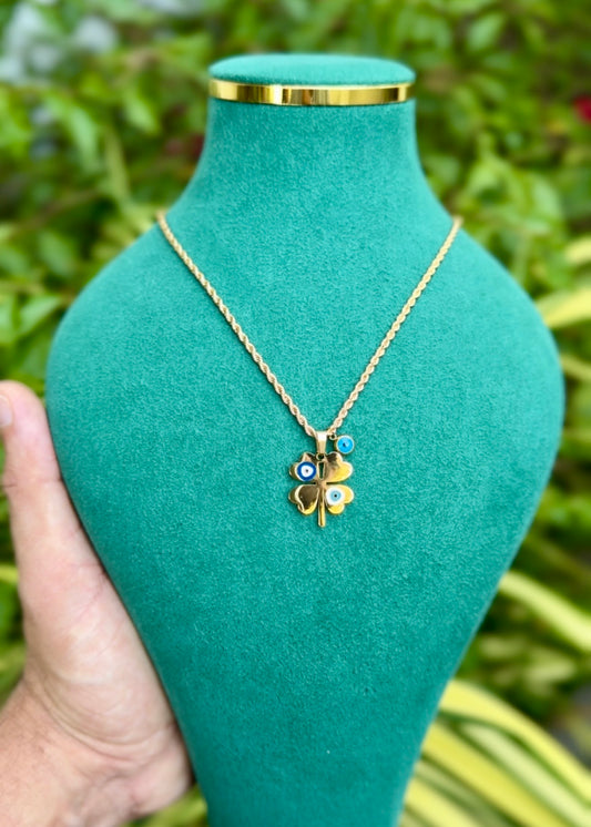 Lucky Clover Evil Eye Necklace 🧿✨