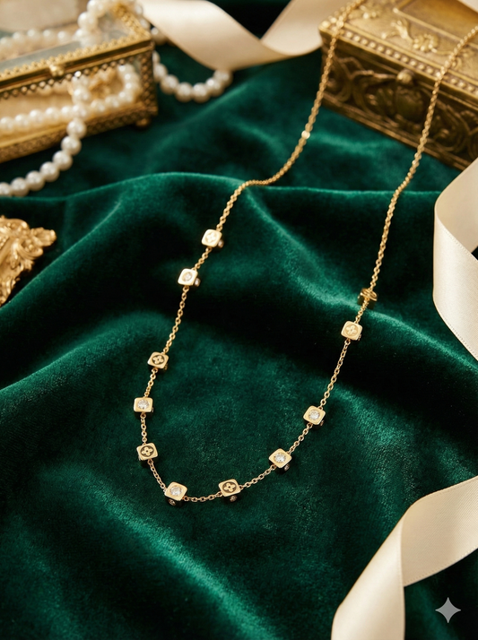 Gold Clover Station Necklace