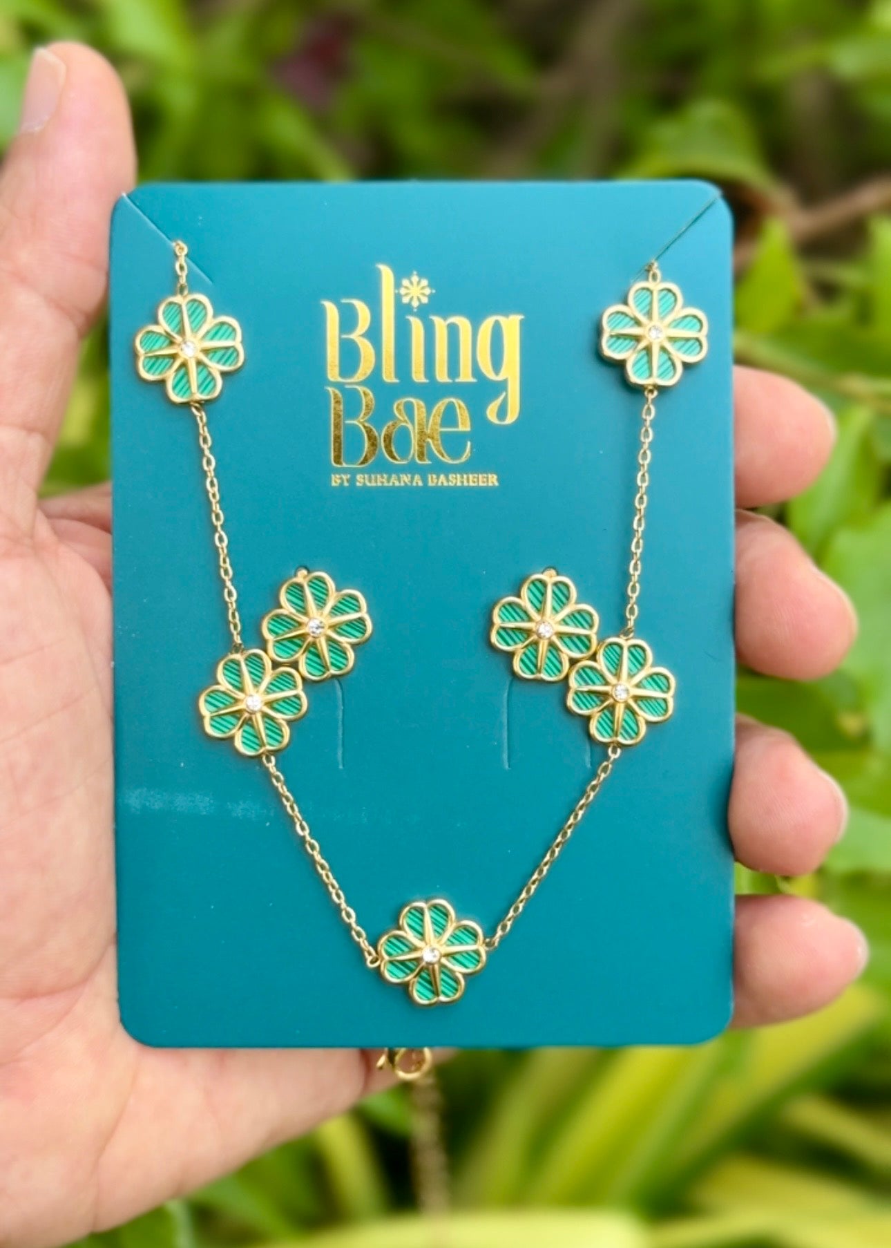 Emerald Blossom Charm Necklace & Earrings Set 💚✨