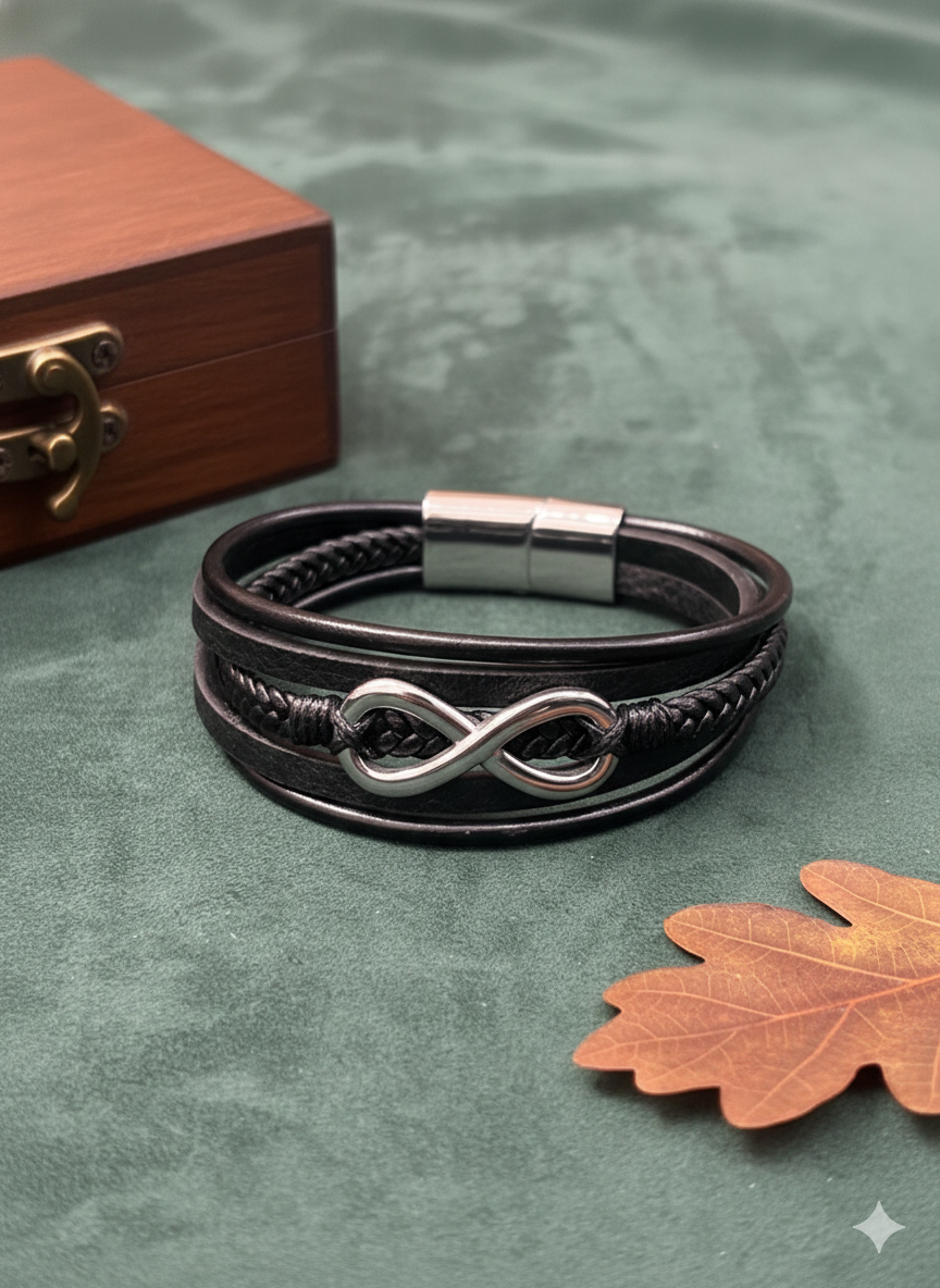 Infinity Weave Noir Leather Men’s Wristbands