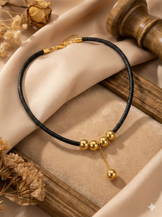 Noir & Gold Bead Necklace
