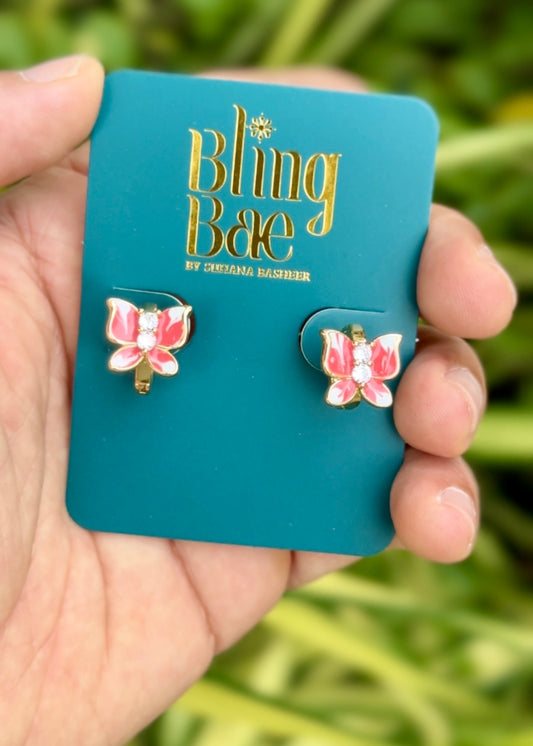Pink Butterfly Spark Stud Earrings
