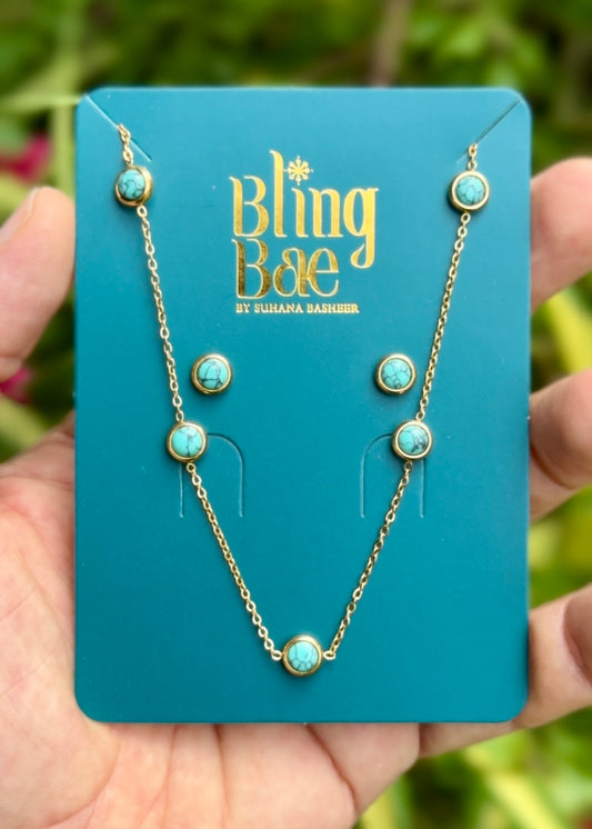 Turquoise Bezel Station Necklace & Earrings Sets 💎✨