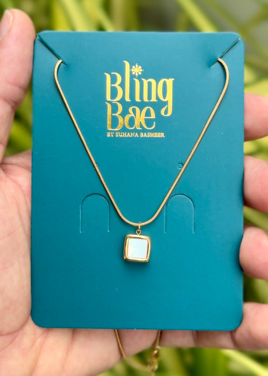 Ivory Glow Square Pendant Necklace ✨ (316L Grade)