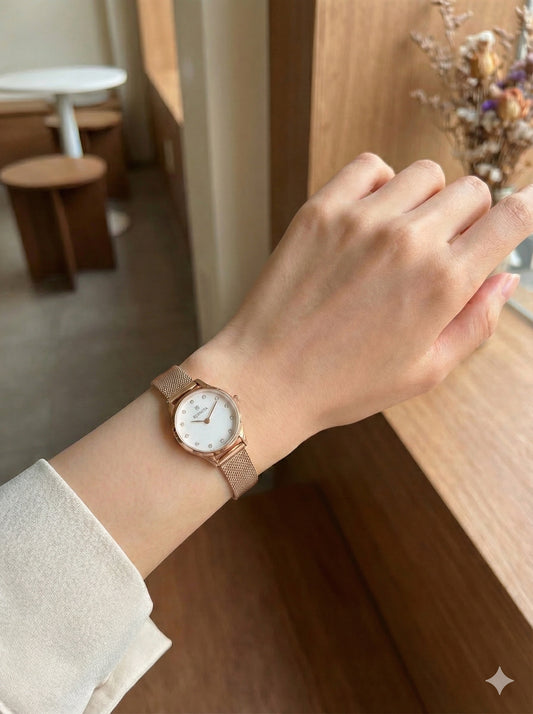 Ruinita Rose Gold Premium Elegant Emerald White Dial Watch