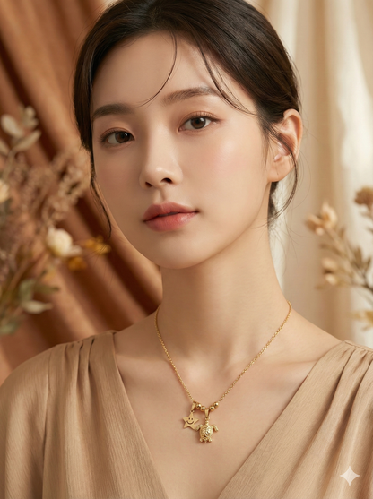 Smiley Star & Turtle Charm Necklace