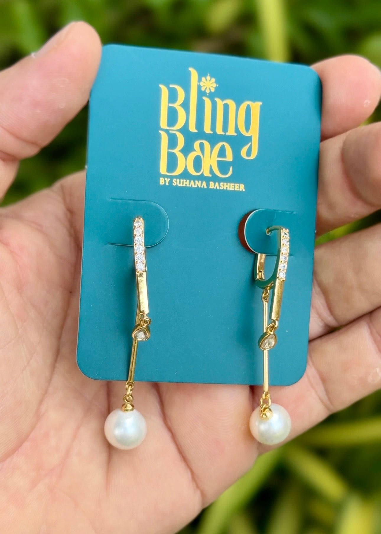 Crystal Bar Pearl Drop Earrings