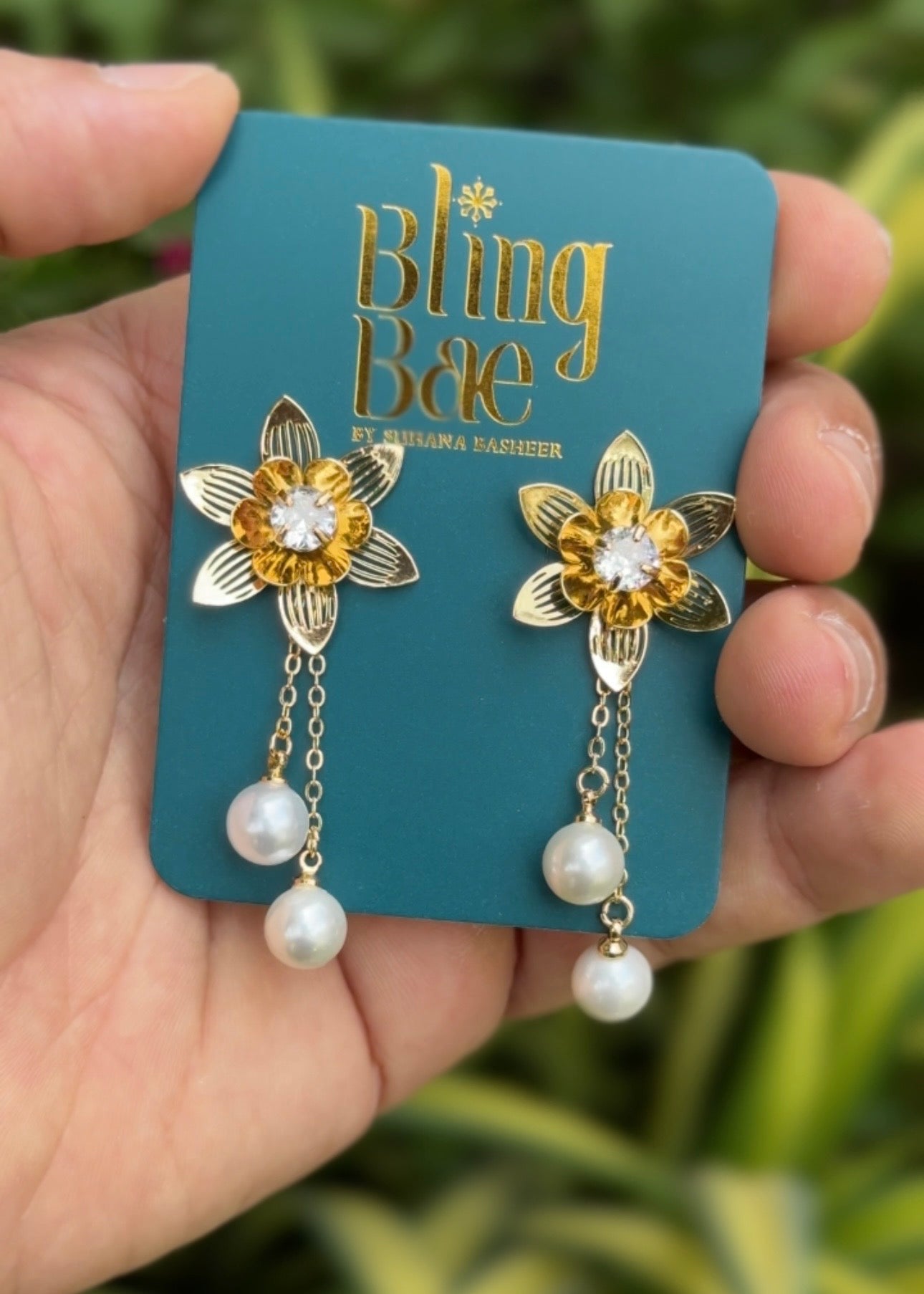 Golden Blossom Pearl Drops Earrings